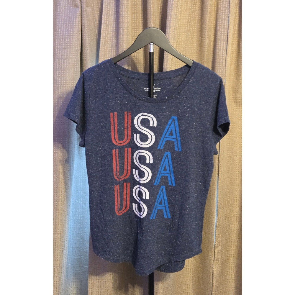 State Of Mine Stacked USA Graphic Short Sleeve T-Shirt Women's Size Medium Navy